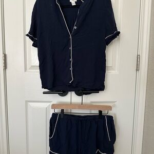Forever 21 Navy Blue Pajama Set with White Trim